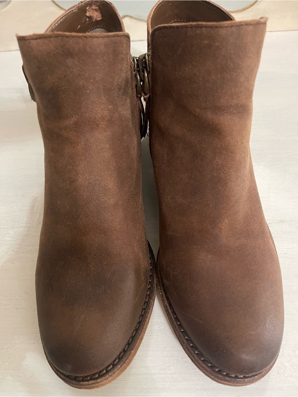 Gianni Bini Brown Suede Ankle Booties with Side Zipper